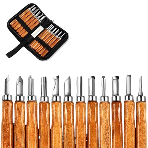 YZDKR Komfortables und ergonomisches 12-teiliges Präzisions-Holzschnitzset for detaillierte Schnitzarbeiten mit Skalpellwerkzeugen und Meißeln für Schnitzerei, Holzbearbeitung, Tischlerei YZDKR Komfortables und ergonomisches 12-teiliges Präzisions-Holzschnitzset for detaillierte Schnitzarbeiten mit Skalpellwerkzeugen und Meißeln für Schnitzerei, Holzbearbeitung, Tischlerei von YZDKR