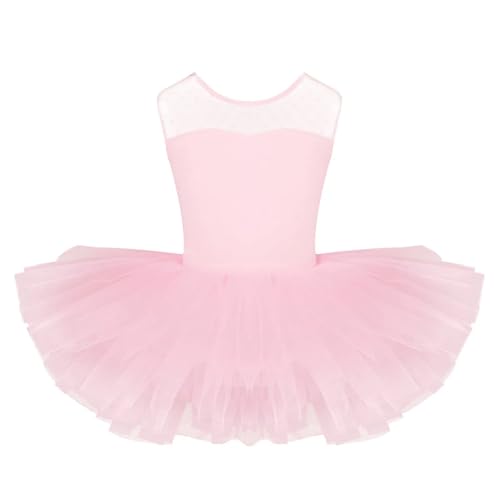 YZDKR Mädchen Ballettkleid mit Tutu, ärmellos, Stretch-Netzstoff, Spleiß, U-förmiger Rücken, Ballett-Tanzkleidung, Gymnastikanzug, Party-Kostüme für Mädchenballettaufführungen(Pink,10) von YZDKR
