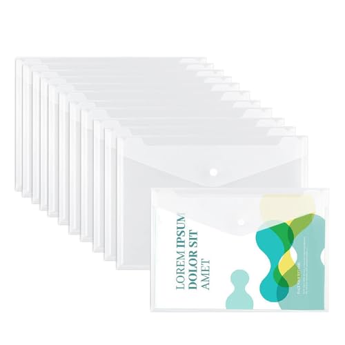 Dokumententaschen A4, 20 Stück Transparent Dokumentenmappe mit Druckknopf, A4 Transparent Dokumentenmappe Brieftaschen für Datei Papier Quittungen Hausaufgaben Schulbüro von YZDZSW