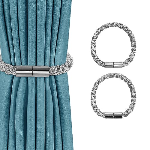 YZDZSW Magnetische Vorhang Raffhalter, 2 Stück Vorhang Clips Seil, Rückwärtige Vorhang Halter Schnallen Vorhang Binder Gardinenhalter für Haus Dekoration (2 Stück Silbergrau) von YZDZSW