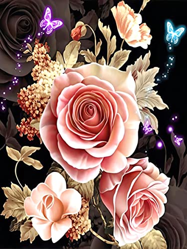 YZDZSW Diamond Painting, 5D DIY Diamond Painting Kits, 5D Mosaik Diamond Painting Pinke Rose Crystal Strass Stickerei für Handwerk Wand Decor 30 × 40 cm von YZDZSW