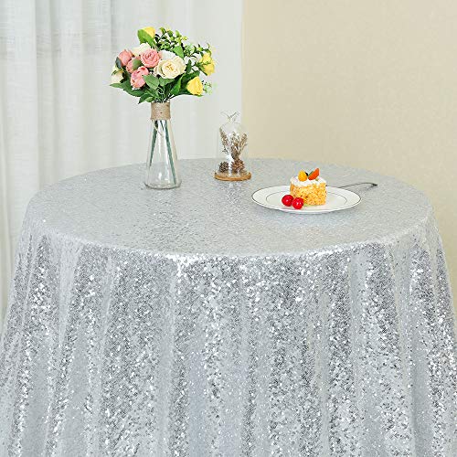 YZEO Sparkle Pailletten Tischdecke, rund, für Hochzeit/Party Decor, Sonstige, Silber, 127 cm von YZEO