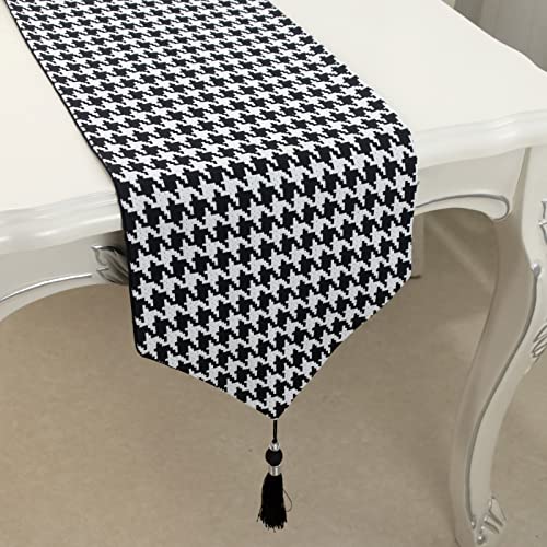 Tischdecke für rechteckigen Tisch, leicht abwischbar, dekorative Tischdecke, staubdicht, waschbar und wiederverwendbar, 32 x 120 cm, Hahnentritt, schwarz von YZLFHO