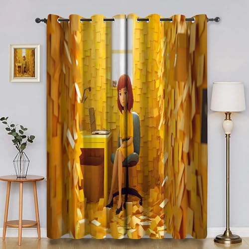 YZQGLHP Cartoon Mädchen Vorhänge, Gelb Gardinen, Verdunklungsvorhänge, Schallschutz Vorhang, für Sichtschutz im Wohn und Schlafzimmer, B150 X H200 cm (2er-Pack) von YZQGLHP
