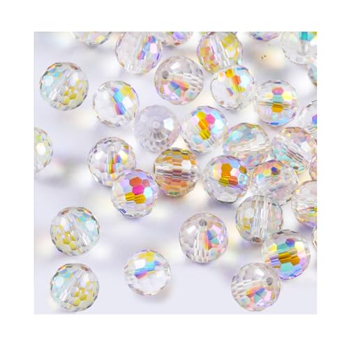 YZROHYI 100 Stück Glasperlen zum Auffädeln Groß 10 MM,Facettierte Glasperlen Rund,Glass Beads for Jewellery Makin,Bunte Glasperlens für Armbänder,Glitzerperlen Transparent,Bastelperlen für DIY von YZROHYI