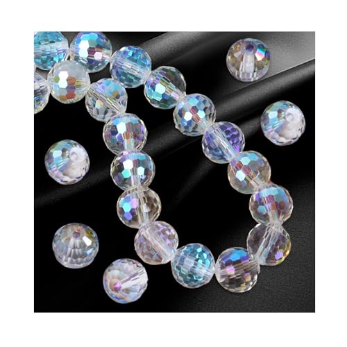 YZROHYI 100 Stück Glasperlen zum Auffädeln Groß 10 MM,Facettierte Glasperlen Rund,Glass Beads for Jewellery Makin,Bunte Glasperlens für Armbänder,Glitzerperlen Transparent,Bastelperlen für DIY von YZROHYI