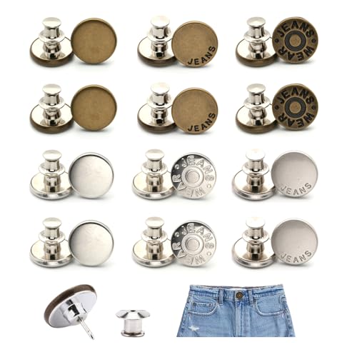 YZROHYI 12 Stück Jeansknöpfe zum Schrauben 17 MM,Hosenknopf Nieten Ohne Nähen,Jeans Buttons,Verstellbarer Hosenknopf zum Enger Machen,Metallknöpfe zum Nieten für Jeansreparatur, Größenanpassung von YZROHYI