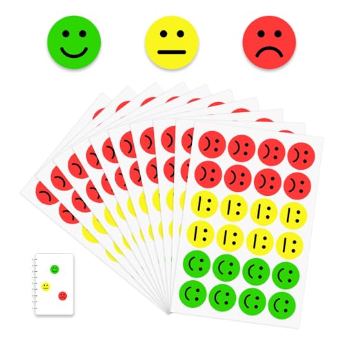 YZROHYI 1200 Stück Smiley Sticker 25mm,Emoji Sticker,Lachende Smileys Aufkleber Emotionen,Stimmungsaufkleber Kinder,Belohnungssticker,Emoji Aufkleber GlüCklich,Rot-Gelb-Grüne Aufklebers Traurigkeit von YZROHYI