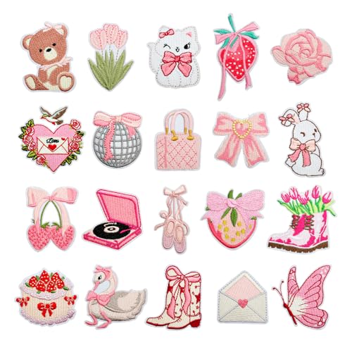 YZROHYI 20 Stück Patches zum Aufbügeln Rosa,Bügelbilder für Textilien,Bügelflicken für Kleidung,Aufbügelflicken Aufnäher zum Bügeln,Textilsticker Selbstklebende Reparaturflicken,Patches zum Aufnähen von YZROHYI