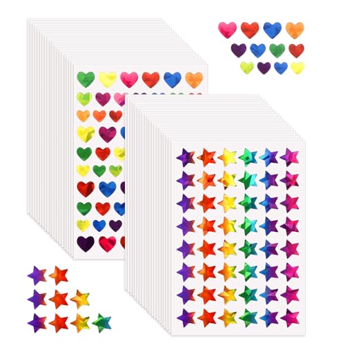YZROHYI 2340 Stück Sticker Kinder Glitzer Aufkleber Sterne Herzen,Belohnungsaufkleber Sterne,Scrapbooking Aufkleber Herzen Glitzer zum Basteln,Sticker Selbstklebend Kinder für DIY von YZROHYI