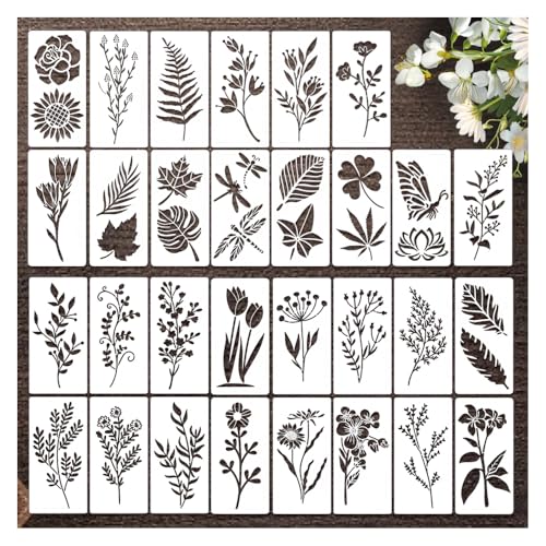 YZROHYI 30 PCS Schablonen Malen Blumen,Malschablonen Blumen,Stencil Schablonen zum Malen,Textilgestaltung Schablone Wandgestaltung Garten,Wandschablone zum Streichen,Lackierschablone,Sprühschablonen von YZROHYI