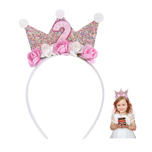 YZROHYI Geburtstagskrone 2 Jahre,Geburtstagskrone Kinder,Krone Kindergeburtstag,Party Krone Geburtstag Mädchen,Birthday Crown,Happy Birthday Krones Prinzessin,Kronen Stirnband Mit Rose Blumen von YZROHYI