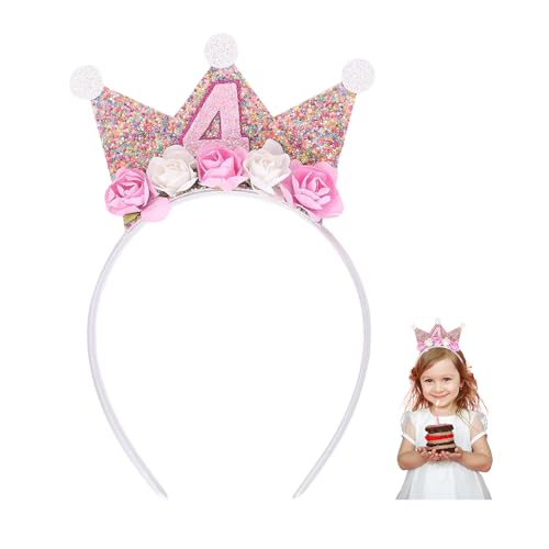 YZROHYI Geburtstagskrone 4 Jahre,Geburtstagskrone Kinder,Krone Kindergeburtstag,Party Krone Geburtstag Mädchen,Birthday Crown,Happy Birthday Krones Prinzessin,Kronen Stirnband Mit Rose Blumen von YZROHYI