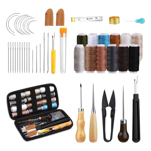 YZROHYI Nähset Grundausstattung Reise Nähetui,Nähzeug für Nähmaschine mit Nähzubehör,Leder Nähwerkzeug Set mit 49 Sewing Accessories,Nadel und Faden Set,Nähutensilien für Anfänger,Reisenähset Metall von YZROHYI