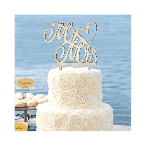 YZROHYI Topper Hochzeitstorte,Mr Und Mrs Tortenstecker Holz,Cake Topper Hochzeit Tortenaufleger,Tortenstecker Just Married,Kuchendekoration,Tortendeko Hochzeit,Kuchen Topper Holz für Jubiläum von YZROHYI