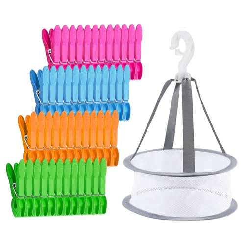 YZROHYI Trockennetze WäSche,Trocknungsnetz Kleidung,Faltbare Trockennetz zum Aufhängen,Mesh Hanging Drying Net mit 48 Wäscheklammern,Kräutertrockner Hängend Kleidernetz,Gemüse Trockner Netz von YZROHYI