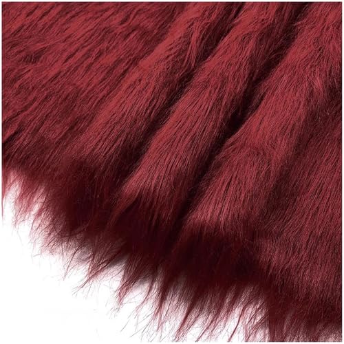 YZRXD Zottelig Kunstpelz-Stoff Langer Flor Kunstfell Fellimitat Stoff 180cm Breit Luxuriöses für Zwerge, Nähen, Kostüme, Pelzanzüge, Dekorationen(Size:1.8x0.5m(70x19in),Color:dunkelrot) von YZRXD
