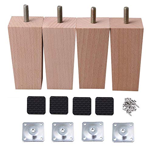 YZWHKJ Möbelfüße Holz,Stuhlbeine Holz 4 stücke M8 Möbelbeine Gewindesatz für Schrankstuhl Couch Tischfüße 10 cm, 14 cm oder 15 cm Höhe mit Schraube(10cm) von YZWHKJ