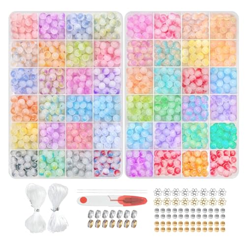 YZYDF Mehrfarbiges Glasperlen-Set zur Schmuckherstellung, verschiedene Farben, Perlen zum Auffädeln von Armbändern, praktische runde Perlen YZYDF Mehrfarbiges Glasperlen-Set zur Schmuckherstellung, verschiedene Farben, Perlen zum Auffädeln von Armbändern, praktische runde Perlen von YZYDF