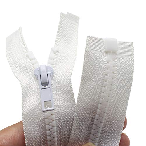 YaHoGa 2 Stück 96,5 cm #5 Trennreißverschlüsse zum Nähen von Mänteln, Jacken, Reißverschluss, weiß, geformte Kunststoff-Reißverschlüsse, Großpackung (96,5 cm weiß) von YaHoGa