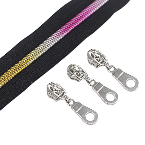 YaHoGa #5 bunte Zähne, Regenbogen-Metallic-Nylon-Spiralreißverschlüsse, 9,1 m, mit 25 silberfarbenen Ziehgriffen für Heimwerker, Nähen, Schneider, Basteltaschen, Schwarz YaHoGa #5 bunte Zähne, Regenbogen-Metallic-Nylon-Spiralreißverschlüsse, 9,1 m, mit 25 silberfarbenen Ziehgriffen für Heimwerker, Nähen, Schneider, Basteltaschen, Schwarz von YaHoGa