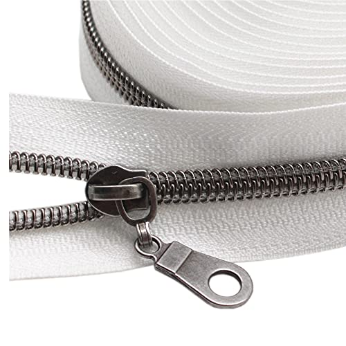 YaHoGa 9 m Altsilber endlos Reißverschluss Meterware weiße Reissverschluss 6mm-Spirale + 25 Nonlock-Zipper (Altsilber weiße) von YaHoGa