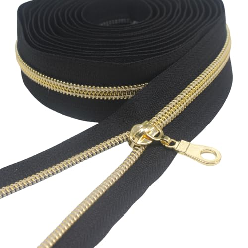 YaHoGa 9 m Goldfarbenen endlos Reißverschluss Meterware Schwarze Reissverschluss 6mm-Spirale + 25 Nonlock-Zipper (Goldfarbenen Schwarze) von YaHoGa