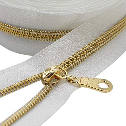 YaHoGa 9 m goldfarbenen endlos Reißverschluss Meterware weiße Reissverschluss 6mm-Spirale + 25 Nonlock-Zipper (goldfarbenen weiße) von YaHoGa