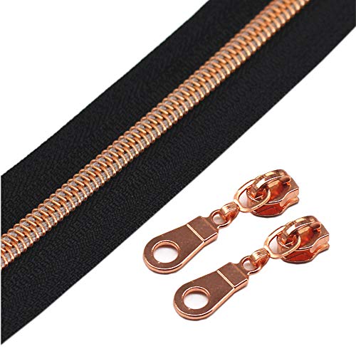 YaHoGa 9 m rosegoldfarbene endlos Reißverschluss Meterware Schwarze Reissverschluss 6mm-Spirale + 25 Nonlock-Zipper (rosegoldfarbene Schwarze) von YaHoGa