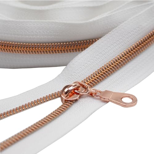 YaHoGa 9 m rosegoldfarbene endlos Reißverschluss Meterware Weiße Reissverschluss 6mm-Spirale + 25 Nonlock-Zipper (rosegoldfarbene Weiße) von YaHoGa