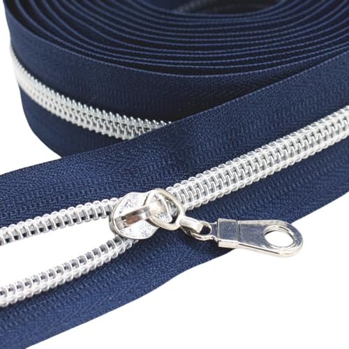 YaHoGa 9 m silberfarben endlos Reißverschluss Meterware Dunkel Blau Reissverschluss 6mm-Spirale + 25 Nonlock-Zipper (silberfarben Dunkel Blau) von YaHoGa