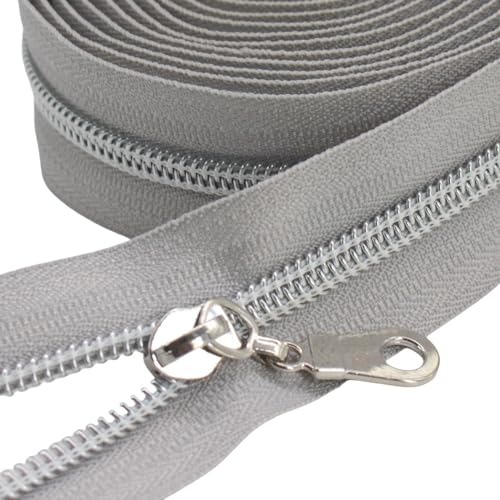 YaHoGa 9 m silberfarben endlos Reißverschluss Meterware Grau Reissverschluss 6mm-Spirale + 25 Nonlock-Zipper (silberfarben Grau) von YaHoGa