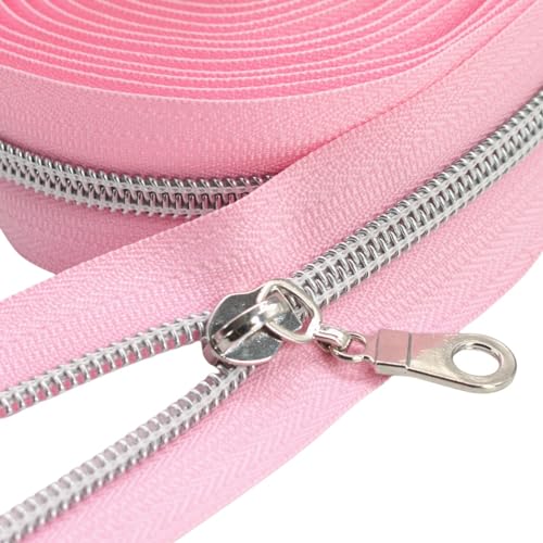 YaHoGa 9 m silberfarben endlos Reißverschluss Meterware Pink reissverschluss 6mm-Spirale + 25 Nonlock-Zipper (silberfarben Pink) von YaHoGa