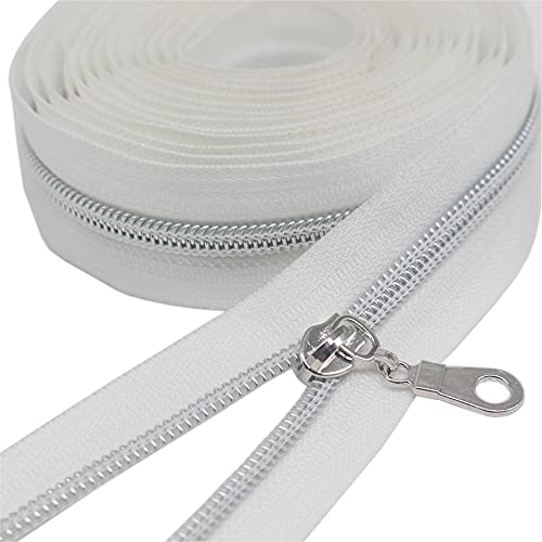 YaHoGa 9 m silberfarben endlos Reißverschluss Meterware weiße Reissverschluss 6mm-Spirale + 25 Nonlock-Zipper (silberfarben weiße) von YaHoGa