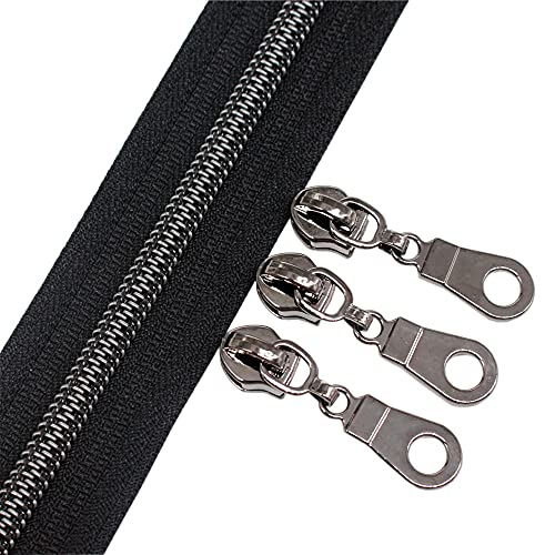 YaHoGa The Yard Nr. 5 schwarze Nickel-Metallic-Nylon-Reißverschlüsse von The Yard, Bulk Black Tape 9,1 m mit 25 Schiebern für Heimwerker, Nähen, Schneidern, Handwerk, Tasche (schwarz, nickelschwarz) von YaHoGa