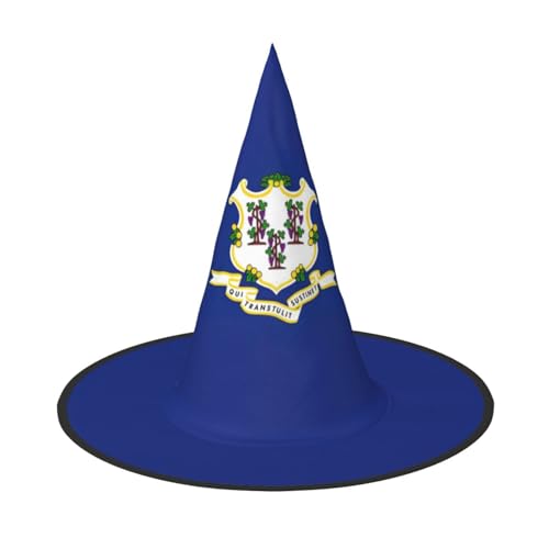 YaWea Connecticut Hexenhüte zum Aufhängen, mit Staatsflagge, faltbar, spitz, Kostümzubehör, Kappe, für Halloween-Party, 1 Stück von YaWea