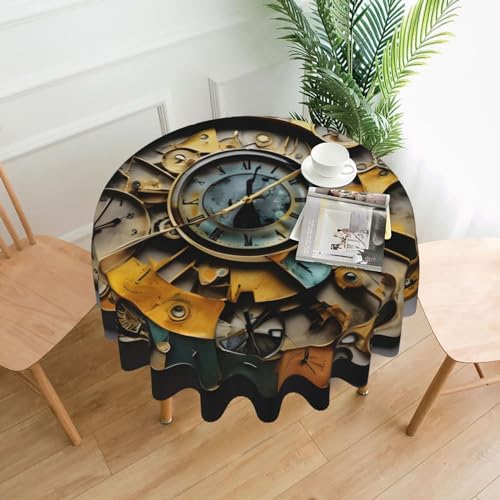 YaWea Runde Tischdecke mit Uhr-Kunstdruck, knitterfrei, weiche Tischdecke für Esszimmer, Weihnachten, Raumdekoration YaWea Runde Tischdecke mit Uhr-Kunstdruck, knitterfrei, weiche Tischdecke für Esszimmer, Weihnachten, Raumdekoration von YaWea