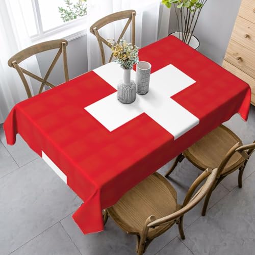 YaWea Tischdecke mit Schweizer Flagge, rechteckig, Bauernhaus, waschbare Tischdecke für die Küche von YaWea