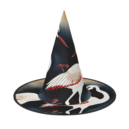 YaWea Zwei japanische Kraniche fliegende traditionelle Malerei Druck hängende Hexenhüte, faltbare Spitzkappe, Kostümzubehör, Kappen, für Halloween-Party, 1 Stück YaWea Zwei japanische Kraniche fliegende traditionelle Malerei Druck hängende Hexenhüte, faltbare Spitzkappe, Kostümzubehör, Kappen, für Halloween-Party, 1 Stück von YaWea