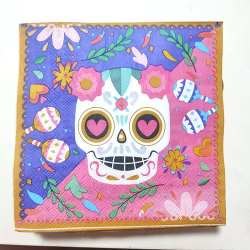 Day of the Dead Partyzubehör, Dia De Los Muertos Servietten, Tag der Toten, Papierservietten für Dia De Los Muertos, Party-Dekorationen, Halloween, Partygeschenke, Violett, 100 Stück Day of the Dead Partyzubehör, Dia De Los Muertos Servietten, Tag der Toten, Papierservietten für Dia De Los Muertos, Party-Dekorationen, Halloween, Partygeschenke, Violett, 100 Stück von YaYuanSun