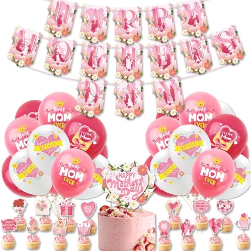 Muttertagsdekorationen Happy Mothers Day Banner Happy Mother's Day Balloons Cake Toppers for Mother's Day Decorations Mothers Birthday Party Supplies von YaYuanSun