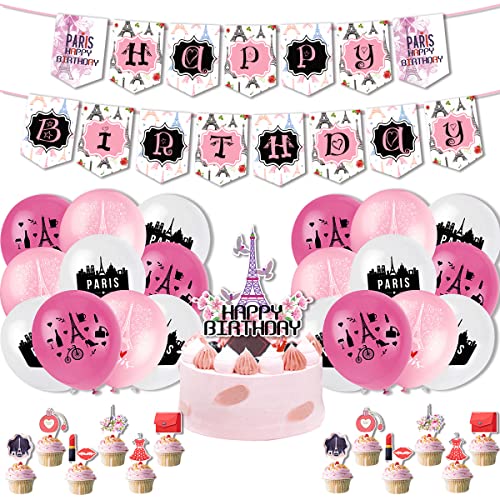 Paris Party Dekorationen - Eiffelturm Themed Geburtstag Banner, Ballons, Kuchen Cupcake Toppers für Mädchen, Hochzeit, Baby Shower - Romantische Photo Booth Supplies von YaYuanSun