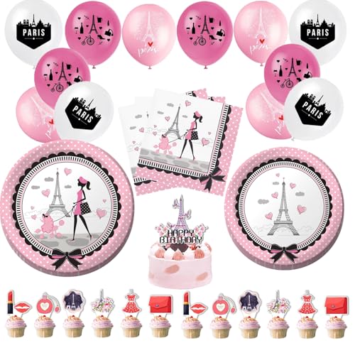 Paris Party Dekorationen Eiffelturm Rosa Geschirr Set Paris Teller Tassen Servietten Banner Traum Paris Thema Tischdecke Luftballons für Mädchen Geburtstag Hochzeit Babyparty Brautdusche Dekoration von YaYuanSun