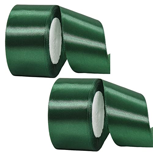 2 Rollen dickes dunkelgrünes Band 50 mm für Geschenkverpackungen 22 m, doppelseitig, 50 mm breit, dunkelgrünes Satinband zum Basteln von Kuchenband, Haarschleifenband, Blumensträuße, von YAAVAAW
