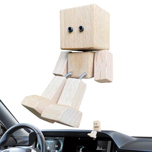 Yabauuop Holzfigur Mit Wackelbeinen - Lustige Wackelkopf-Auto Dekoration Wackelnde Holzfiguren Handgefertigte Holz-Auto-Ornamente,Actionfiguren, Schreibtisch-Ornamente, Geschenke Für Männer, Büro von Yabauuop