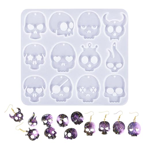 Yabauuop Ohrringformen - Schädel Ohrring Halloween Form mit Löchern - Silikon Wiederverwendbare Form Für Epoxidharz Bastelprojekte Schmuckherstellung Home Deko Yabauuop Ohrringformen - Schädel Ohrring Halloween Form mit Löchern - Silikon Wiederverwendbare Form Für Epoxidharz Bastelprojekte Schmuckherstellung Home Deko von Yabauuop