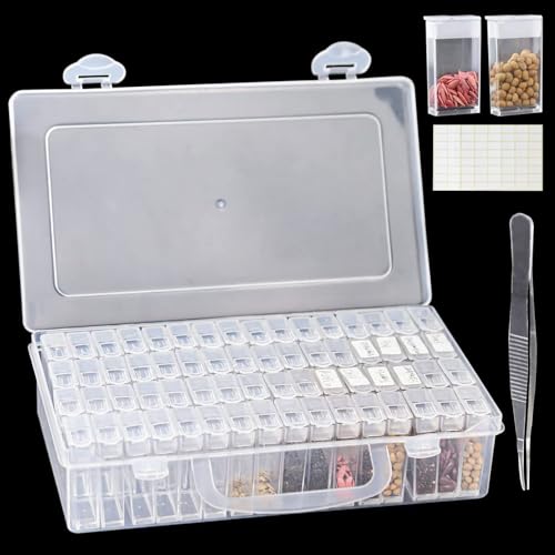 Yabound 64 Slots Saatgut Aufbewahrung, Kunststoff Saatgut Aufbewahrungsbox, Diamond Painting Aufbewahrung mit Etiketten und Pinzette, Samen Aufbewahrungbox für Blumensamen, Gemüsesamen, Obst Samen von Yabound
