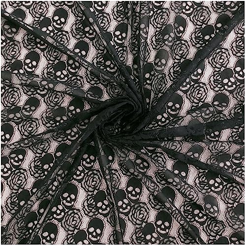 Spitzenstoff, 152,4 x 365,8 cm, schwarzer Totenkopf-Spitzenstoff, 4 m, nicht dehnbare Spitze, weiches Rosen-Design, Spitzenmaterial für Heimdekoration, Nähstoff-Design (152,4 x 365,8 cm, schwarz) von Yachirobi