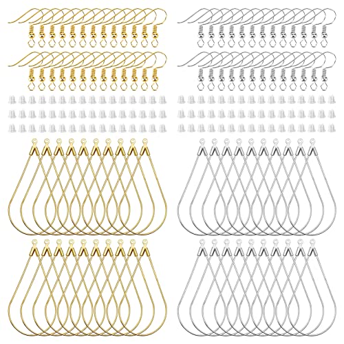 240 Stück Ohrringe, Perlencreolen, Tropfenform, Perlen, Ohrringe, Findungskomponenten für DIY-Schmuckherstellung, 100 Stück Ohrringhaken, 100 Stück Silikon-Ohrring-Verschlüsse (K Gold, Weiß K) von YaeYur
