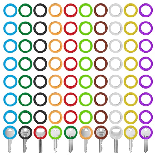 80 Stück Schlüsselkappen aus Kunststoff, Schlüssel-Identifikationsringe, Schlüssel-ID-Ringe, Farbkappen, Schlüssel-Identifikationskappen (10 Farben) von YaeYur